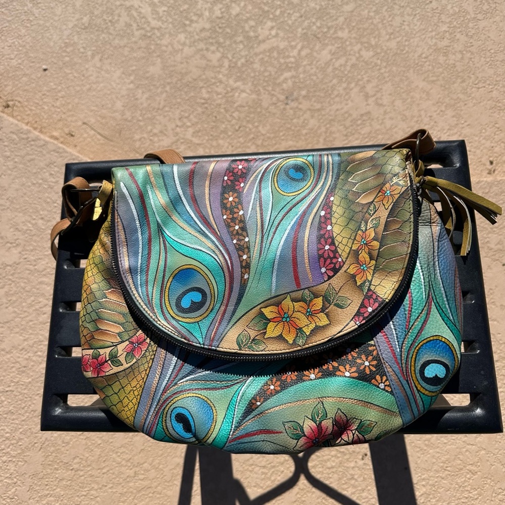 Anna Anuschka beautiful hand painted leather crossbody bag, never used